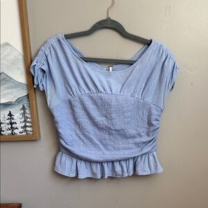 Free People Light Blue Ruched Blouse